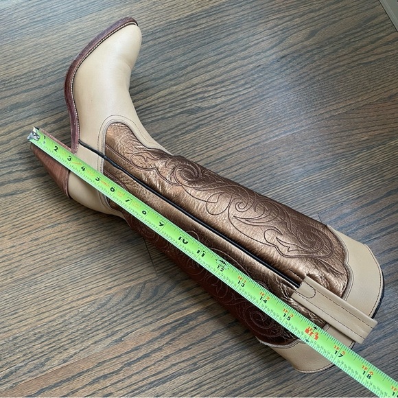 FRYE Metallic Gold Stitched Knee High Western Festival Cowboy Boots - Picture 11 of 15